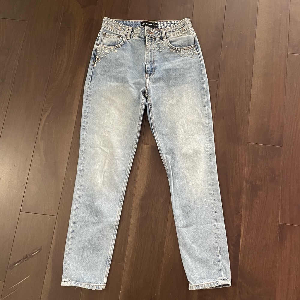 The Kooples Light Blue Stud-Trim Straight Leg Jeans